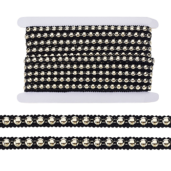 10 Yards Polyester with ABS Plastic Half Round Bead Lace Trim, Clothes Accessories, Black, 3/8 inch(10mm)