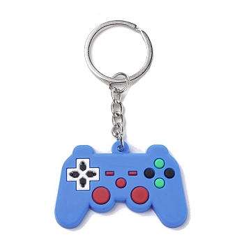 PVC Game Controller Keychain, with Platinum Iron Ring Findings, Cornflower Blue, 8.05cm