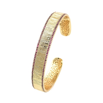 Brass Pave Camellia Cubic Zirconia Open Cuff Bangles for Women, Real 18K Gold Plated, 3/8 inch(1cm), Inner Diameter: 2-1/8x2-3/8 inch(5.95x5.5cm)