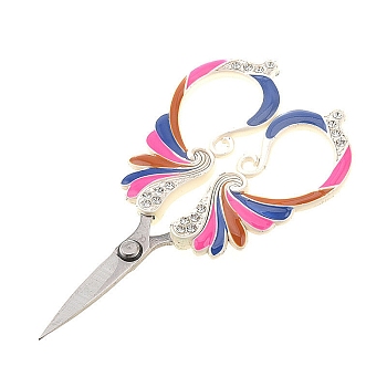 Stainless Steel Scissors, Embroidery Scissors, Sewing Scissors, with Zinc Alloy Rhinestones Handle, Silver, 110x60mm