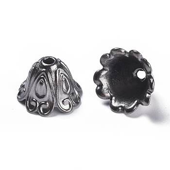 Tibetan Style Alloy Bead Caps, Cadmium Free & Nickel Free & Lead Free, Gunmetal, 15x11mm, Hole: 2mm, Inner Diameter: 10mm, about 460pcs/1000g