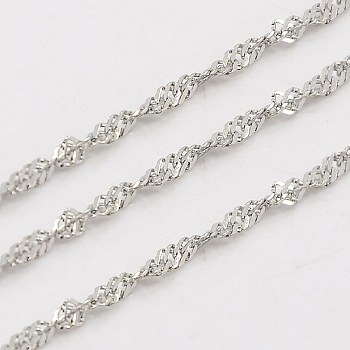 304 Stainless Steel Singapore Chains, Water Wave Chains, Soldered, Faceted, Stainless Steel Color, 2mm