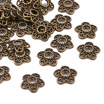 Tibetan Style Alloy Bead Caps, Lead Free and Cadmium Free, Antique Bronze, 10.7x11x2.5mm, Hole: 3mm