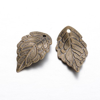 Leaf Brass Pendants, Antique Bronze, 16x10x1mm, Hole: 1mm