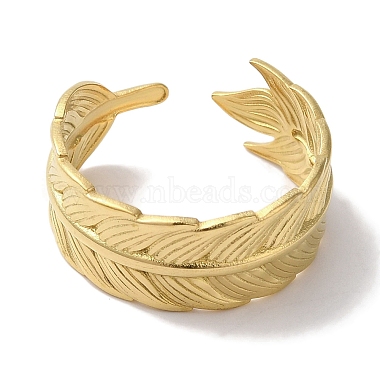 Anillos de acero inoxidable con forma de pluma y diseño abierto con revestimiento al vacío de PVD 201 para mujer(RJEW-C092-26G)-2