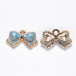 Alloy Enamel Pendants, Bowknot, Light Gold, Deep Sky Blue, 10x16x2mm, Hole: 1.4mm(X-ENAM-S121-076B)