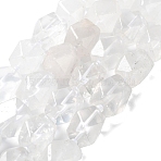 Natural Quartz Crystal Beads Strands, Rock Crystal Beads, with Seed Beads, Faceted, Rhombus, 17~21x13~16x12~15mm, Hole: 1.2~1.4mm, about 18~19pcs/strand, 15.35~15.79 inch(39~40.1cm)(G-C182-26-02)