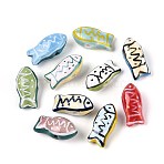 Handmade Porcelain Ceramic Beads, Hand Painted, Famille Rose Style, Fish, Mixed Color, 22~23x10~11.5x9.5~10mm, Hole: 1.8~2.5mm(PORC-T133-28M)