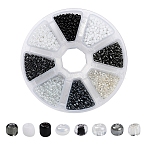 8 Style 8/0 Glass Round Seed Beads, Opaque Colours & Silver Lined Round Hole & Ceylon &  Transparent Inside Colours & Trans Round Hole Beads, Small Craft Beads, for DIY Jewelry Making, Mixed Color, 3~4x2~3mm, Hole: 0.8~1mm, about 2240~2400pcs/box(SEED-YW0001-38B)