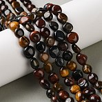 Three-Color Natural Tiger Eye Beads Strands, Nuggets, Tumbled Stone, Mixed Dyed and Undyed, Mixed Color, 7.5~13.5x7~9.5x4~7mm, Hole: 0.6~0.8mm, about 42~44pcs/strand, 15.47~15.55 inch(39.3~39.5cm)(G-C268-A04-8x10mm)