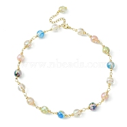 Resin with Gold Foil Round Beaded Chain Necklaces, Mixed Color, 15.59 inch(39.6cm)(NJEW-JN04361-01)
