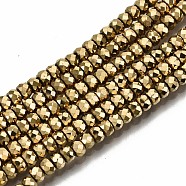 Electroplate Non-magnetic Synthetic Hematite Beads Strands, Barrel, Faceted, Real 18K Gold Plated, 3.5x2.5mm, Hole: 1mm, about 177~179pcs/strand, 15.20 inch~15.75 inch(38.6cm~40cm)(G-T114-44G)