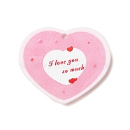 Valentine's Day Printed Transparent Acrylic Pendants, Heart wih Word I Love You So Much, Pink, 31.5x37.5x2.5mm, Hole: 2mm(OACR-S045-04B)