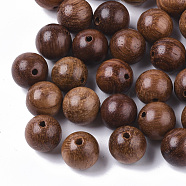 Natural Wood Beads, Waxed Wooden Beads, Undyed, Round, Sienna, 10mm, Hole: 1.5mm(X-WOOD-S666-10mm-01)
