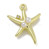 Alloy ABS Pearl Pendants, with Rhinestone, Cadmium Free & Nickel Free & Lead Free, Starfish, Golden, 26x19.5x6.5mm, Hole: 1.8mm(PALLOY-F312-59G)