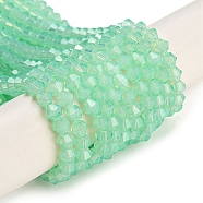 Baking Painted Transparent Glass Beads Strands, Imitation Opalite, Faceted, Bicone, Spring Green, 4~4.5x3.5~4mm, Hole: 0.9mm, about 84pcs/strand, 13.58~13.78 inch(34.5~35cm)(DGLA-F029-J4mm-05)