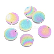 Ion Plating(IP) 304 Stainless Steel Pendants, Textured, Flat Round, Rainbow Color, 20x1mm, Hole: 1.4mm(STAS-G211-20mm-04M)