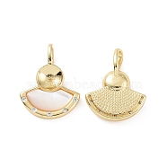 Rack Plating Brass Micro Pave Clear Cubic Zirconia Peg Bails Pendants, for Half Drilled Bead, with Natural White Shell, Fan, Golden, 20.5x16x5.5mm, Hole: 6mm, Pin: 0.7mm(for half drilled beads)(KK-D086-04G)