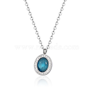 Vintage French Style Stainless Steel Oval Necklace with Rhinestone, Stainless Steel Color(LN0325-2)