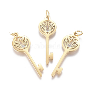 316 Surgical Stainless Steel Pendants, with Micro Pave Cubic Zirconia and Jump Ring, Long-Lasting Plated, Skeleton Key with Wing, Clear, Real 18K Gold Plated, 29x10x1.5mm, Hole: 3mm(STAS-L242-01G)