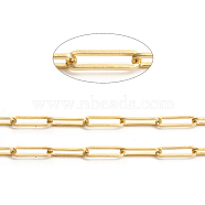 Brass Paperclip Chains, Flat Oval, Drawn Elongated Cable Chains, Soldered, Long-Lasting Plated, Real 14K Gold Plated, Links: 9.5x2.7x0.7mm(CHC-L044-01B-G)