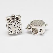 Clock Alloy European Beads, Large Hole Beads, Antique Silver, 13x10.5x6.5mm, Hole: 4.5mm(PALLOY-K206-07AS)