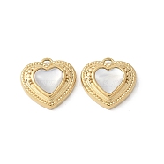 304 Stainless Steel Pendants, Heart Charms, with Shell, Ion Plating(IP), Real 18K Gold Plated, 15x15x4mm, Hole: 1.5mm(STAS-Z122-19G)