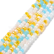 Glass Beads Strands, Faceted, Rondelle, Aqua, 6x5mm, Hole: 1mm, about 85~88pcs/strand, 16.1~16.5 inch(41~42cm)(EGLA-A034-M6mm-52)