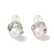 Natural Pearl Stud Earrings for Women, with Sterling Silver Pins, Flower, 8x9mm(EJEW-C083-07A-P)