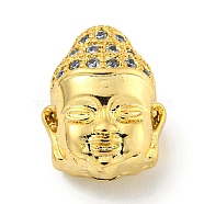 Brass Micro Pave Clear Cubic Zirconia Beads, Buddha Head, Real 18K Gold Plated, 11x8.5x6mm, Hole: 1.2mm(KK-G493-27G-01)