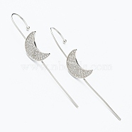 Brass Micro Pave Clear Cubic Zirconia Ear Wrap Crawler Hook Earrings, Moon, Platinum, 55x9.5mm, Pin: 1mm(EJEW-J101-16P)