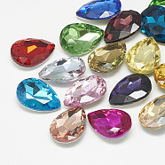 Pointed Back Glass Rhinestone Cabochons, Faceted, teardrop, Mixed Color, 14x10x4.5mm(RGLA-T081-10x14mm)