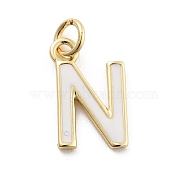 Rack Plating Brass Pendants, with Enamel and Jump Ring, Cadmium Free & Lead Free, Long-Lasting Plated, Real 18K Gold Plated, Letter, Letter N, 11.5x7.5x1mm, Hole: 2.5mm(KK-C065-05N-G)