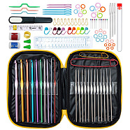 DIY Hand Knitting Craft Art Tools Kit for Beginners, with Storage Case, Crochet Needles Set, Knitting Needles, Needles Stitch Marker, Scissor, Yellow, 18.5x13.5x2cm(WG89376-03)