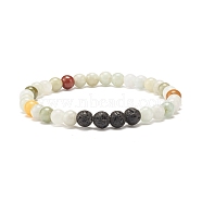 Natural Jadeite & Lava Rock Round Beaded Stretch Bracelet, Gemstone Jewelry for Women, Inner Diameter: 2-1/4 inch(5.8cm), Beads: 6~6.5mm(BJEW-JB07572-02)