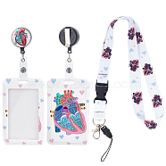 ABS Plastic ID Badge Holder Sets, include Lanyard and Retractable Badge Reel, ID Card Holders with Clear Window, Rectangle with Realistic Heart Pattern, Sky Blue, 790mm, 1 set/box(AJEW-SC0002-22)