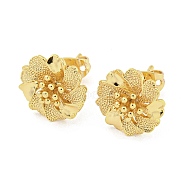 Brass Ear Studs, Flower, Real 18K Gold Plated, 12mm(EJEW-P261-11G)