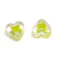 Transparent Clear Enamel Acrylic Beads, Heart, Yellow Green, 15x17x11mm, Hole: 2mm(ACRC-CJC0001-01G)