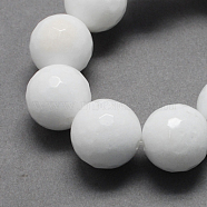 Natural White Jade Bead Strands, Dyed, Faceted, Round, White, 12mm, Hole: 1mm, 32pcs/strand, 14.6 inch(G-R166-12mm-22)
