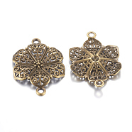 Tibetan Style Alloy Links, Flower, Cadmium Free & Nickel Free & Lead Free, Antique Bronze, 41x29x2.5mm, Hole: 3mm.(MLF9353Y-NF)