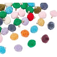 CHGCRAFT 32Pcs Flocky Resin Pendants, with Light Gold Iron Cap Pendant Bails, Flower, Mixed Color, 18.5x16x16mm, Hole: 2.5mm(RESI-CA0001-50)