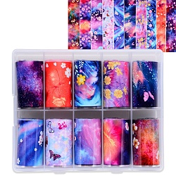 Nail Art Transfer Stickers, Nail Decals, DIY Nail Tips Decoration for Women, Floral Pattern, Mixed Color, 1000x40mm, 10styles, 1style/roll, 10roll/box(MRMJ-T066-002A)