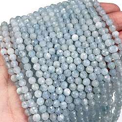 Natural Aquamarine Beads Strands, Faceted, Round, 4mm, Hole: 0.7mm, about 96pcs/strand, 15.55 inch(39.5cm)(G-C127-A04-02)