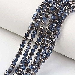 Electroplate Transparent Glass Beads Strands, Half Black Plated, Faceted, Rondelle, Marine Blue, 4x3mm, Hole: 0.4mm, about 123~127pcs/strand, 16.5~16.9 inch(42~43cm)(EGLA-A034-T4mm-P11)