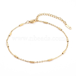 304 Stainless Steel Cable Chains Anklets, with Tube Beads, Golden, 8-5/8 inch(22cm)(X-AJEW-AN00392-02)