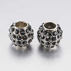 Alloy Rhinestone European Beads, Large Hole Beads, Rondelle, Platinum, Black, 10.5x9.5mm, Hole: 5mm(PALLOY-F200-03G)