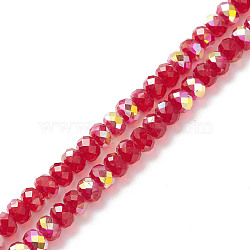 Electroplate Transparent Glass Beads Strands, AB Color Plated, Faceted, Rondelle, Red, 6x4.5mm, Hole: 1.2mm, about 100pcs/strand, 16.81''(42.7cm)(EGLA-K015-01B)