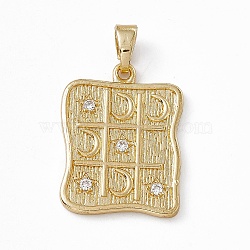 Rack Plating Brass Cubic Zirconia Pendants, Tic Tac Toe Charm, Iregular Rectangle with Sun & Moon Charm, Long-Lasting Plated, Lead Free & Cadmium Free, Real 18K Gold Plated, 27x20.5x2mm, Hole: 7x3mm(KK-M236-17G)