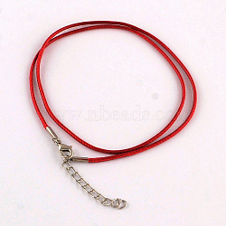 Waxed Cotton Cord Necklace Making, with Alloy Lobster Claw Clasps and Iron End Chains, Platinum, Dark Red, 17.4 inch(44cm)(MAK-S032-1.5mm-133)