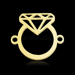201 Stainless Steel Connector Charms, Diamond Ring Shape, Real 18K Gold Plated, 14x16x1mm, Hole: 1.4mm(STAS-N090-LA893-2)